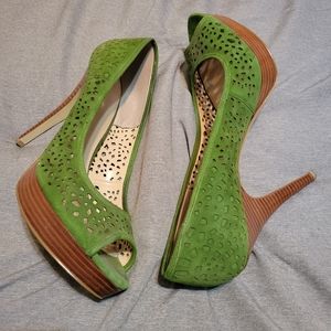 Green suede pumps